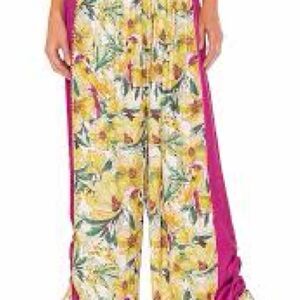 Free People Pants Women's Small Multicolor Floral Wide Leg Pockets Pull On Bloom